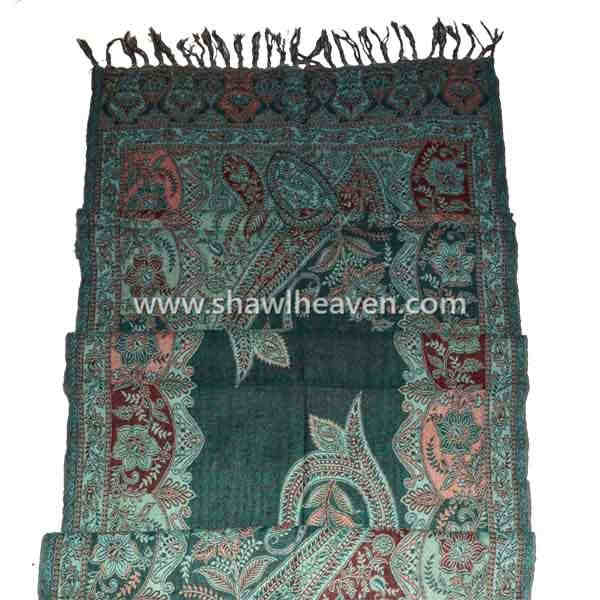 Sea green ethnic wool shawl in paisley design